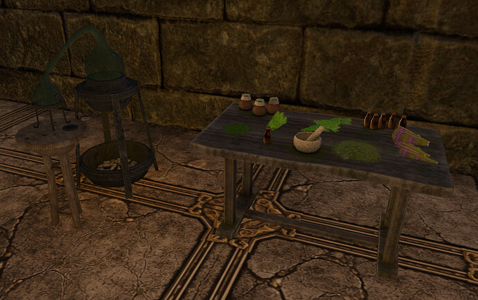 Alchemy station next to a Herbalist Table